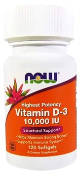 Витамин Д3 NOW Vitamin D3 10000 IU 120 капс. - фото 13496